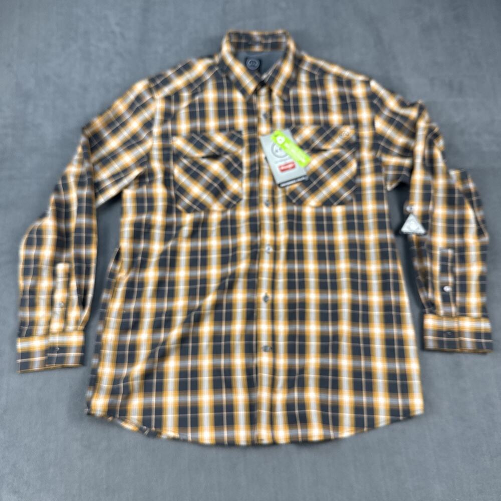 Wrangler ATG Mens L Plaid Long Sleeve Button Down Shirt Black Yellow 112326512